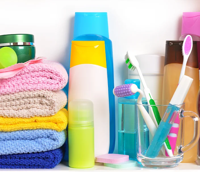 Donated items such as toothbrushes and towels