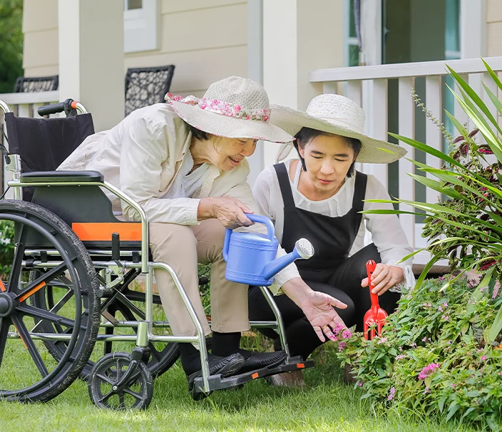Older lady and career gardening 